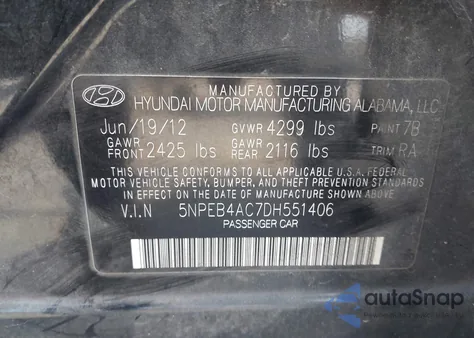 2013 Hyundai Sonata Gls from USA, damaged, VIN 5NPEB4AC7DH551406